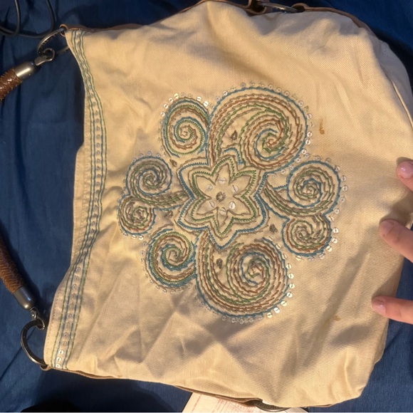 Fossil Handbags - Fossil Cream and Blue Embroidered Shoulder Bag